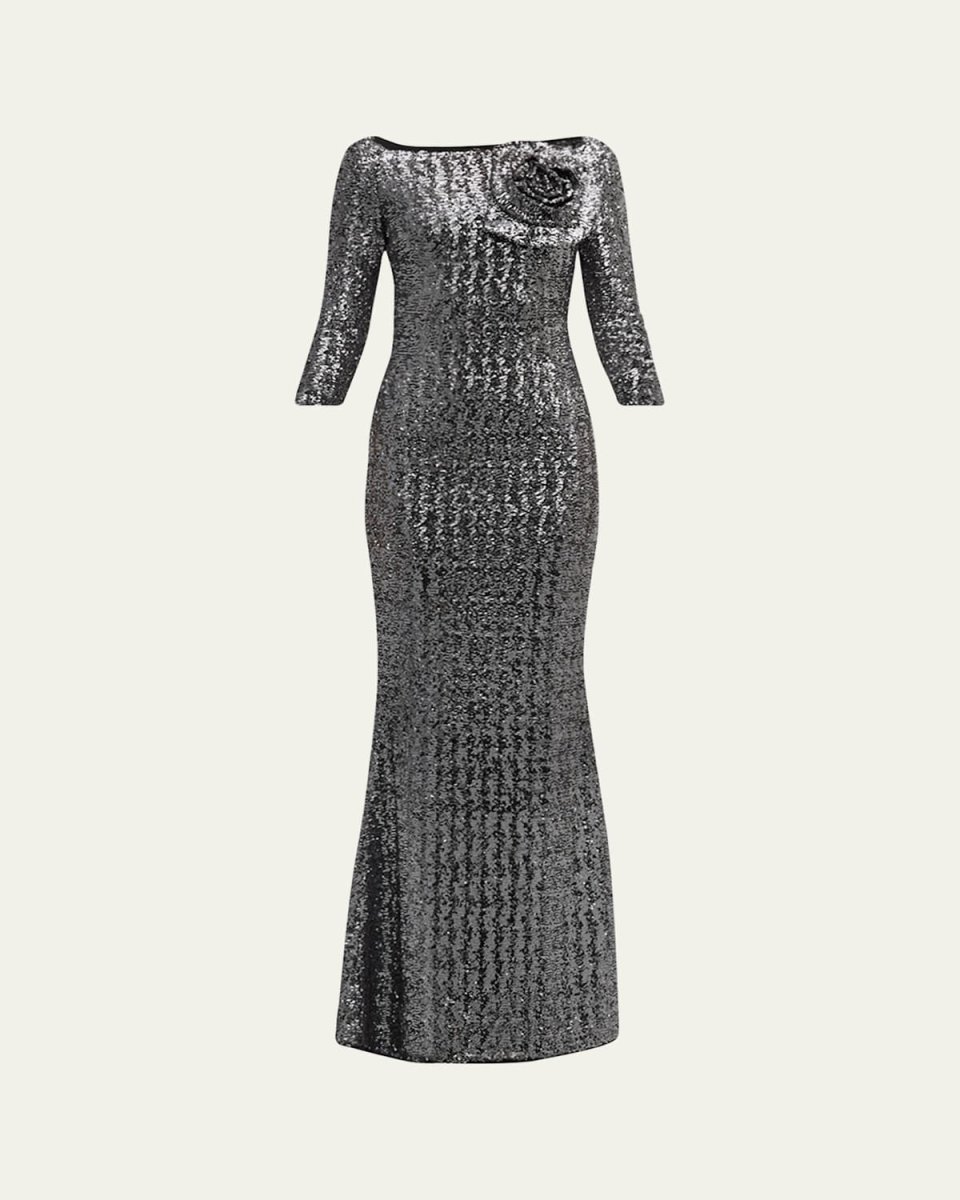 Boat-Neck Sequin Mermaid Gown